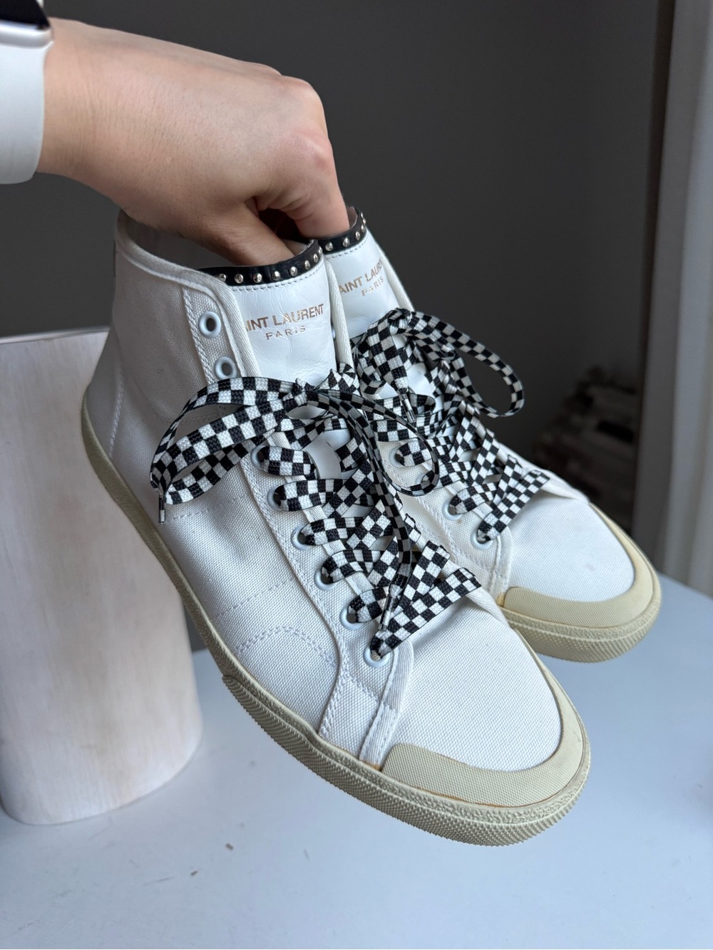 Saint Laurent Paris White Canvas High-Top Sneakers Size 43